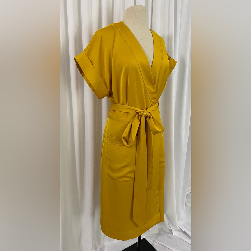 J. Crew Mustard Yellow Wrap Midi Dress - Picture 2 of 4